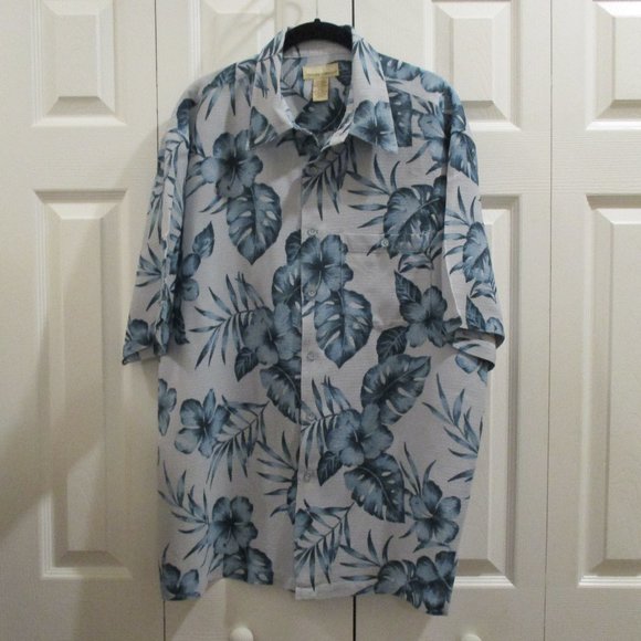 Kona Kai Hawaiian Shirt sz 2XL Textured Silk Blue - Picture 1 of 9